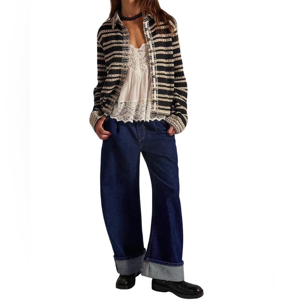 We The Free Kai Cardi Free People Cardigan Black Ivory XS - Picture 6 of 8